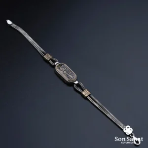 Küçük HasbinAllah Gravür 925 Ayar Gümüş Oval Zincirli Bileklik