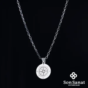 Pusula Gümüş Madalyon Kolye
