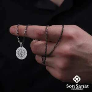 Pusula Gümüş Madalyon Kolye