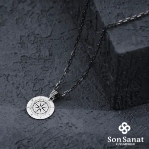 Pusula Gümüş Madalyon Kolye