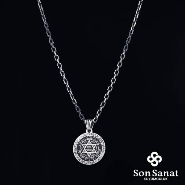 Küçük Süleyman Mührü 925 Ayar Gümüş Madalyon Kolye