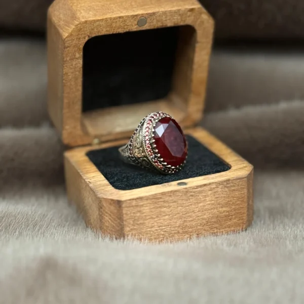 Kırmızı Paraiba Taşlı 925 Ayar Gümüş Erkek Yüzüğü