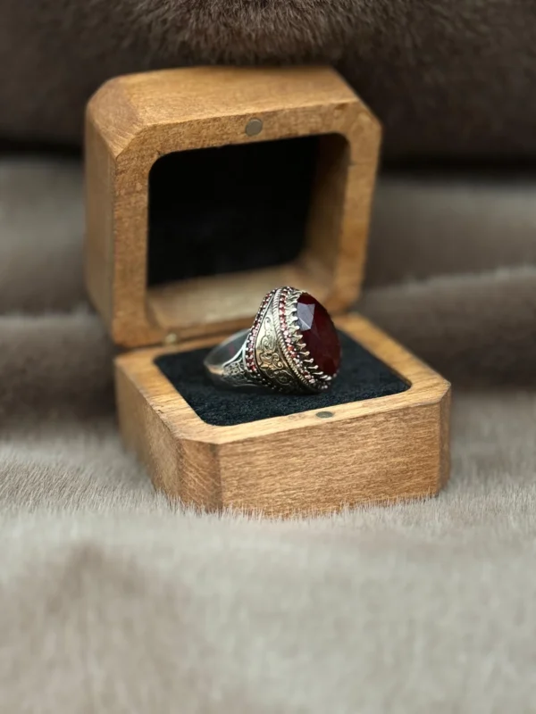 Kırmızı Paraiba Taşlı 925 Ayar Gümüş Erkek Yüzüğü