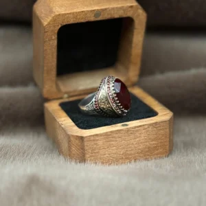 Kırmızı Paraiba Taşlı 925 Ayar Gümüş Erkek Yüzüğü