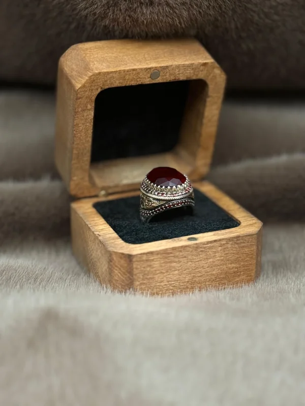 Kırmızı Paraiba Taşlı 925 Ayar Gümüş Erkek Yüzüğü