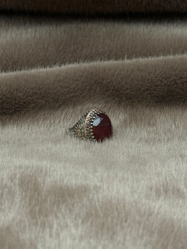 Kırmızı Paraiba Taşlı 925 Ayar Gümüş Erkek Yüzüğü