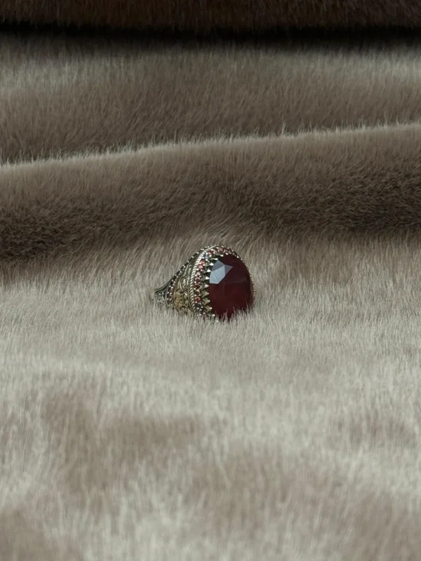 Kırmızı Paraiba Taşlı 925 Ayar Gümüş Erkek Yüzüğü