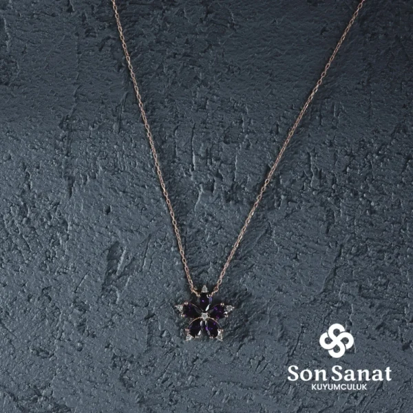 Ametist Kamelya Çiçeği Kolye