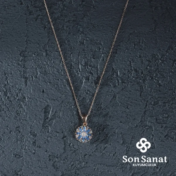 Mavi Çiçek Modeli Kadın Set