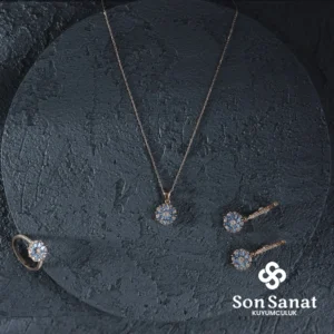 Mavi Çiçek Modeli Kadın Set