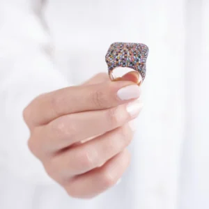 Mega Kare Gökkuşağı Kadın Yüzük