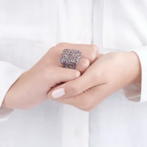 Mega Kare Gökkuşağı Kadın Yüzük