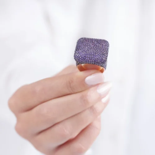 Mega Kare Mor Ametist Taşlı Kadın Yüzük Modelimiz