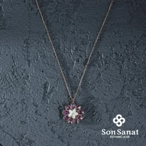 Mor Papatya Gümüş Kolye