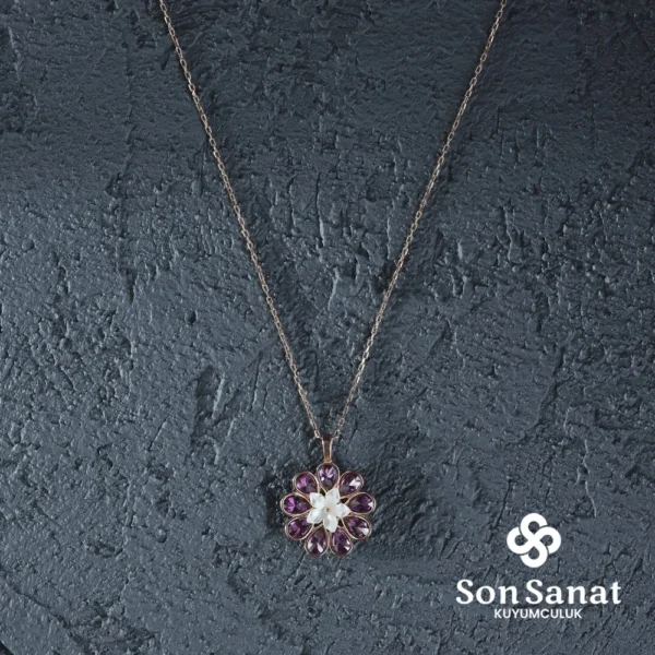 Mor Papatya Gümüş Kolye