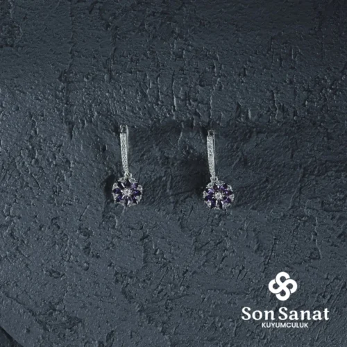 Mor Yıldız Çiçeği Küpe