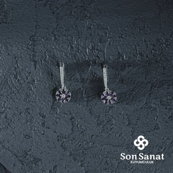 Mor Yıldız Çiçeği Küpe