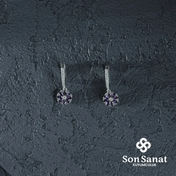 Mor Yıldız Çiçeği Küpe