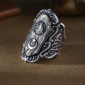 image_1950-1553.webp Osmanlı Tuğrası ve Ay yıldız İşlemeli 925 Ayar Büyük Zihgir Gümüş Erkek Yüzük