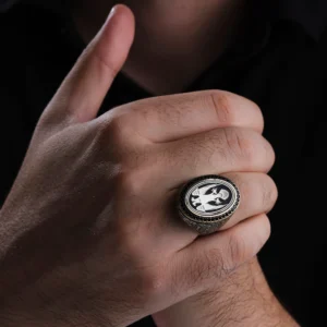 Oval Gravür Göverseli Kartal 925 Ayar Erkek Yüzük