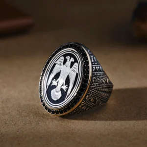 Oval Gravür Göverseli Kartal 925 Ayar Erkek Yüzük