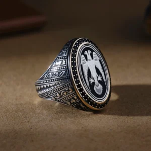 Oval Gravür Göverseli Kartal 925 Ayar Erkek Yüzük
