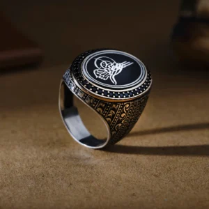 Oval Gravür Göverseli Tuğra 925 Ayar Erkek Yüzük