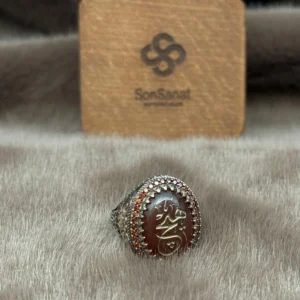 Oval Kırmızı Akik Taş Üzerine ( HİÇ ) sembolü İşlenmiş 925 Ayar Gümüş Erkek Yüzüğü