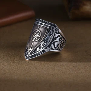 Pusula Modeli Kalkan Zihgir Gümüş Erkek Yüzük