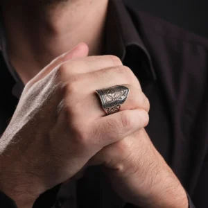 Pusula Modeli Kalkan Zihgir Gümüş Erkek Yüzük