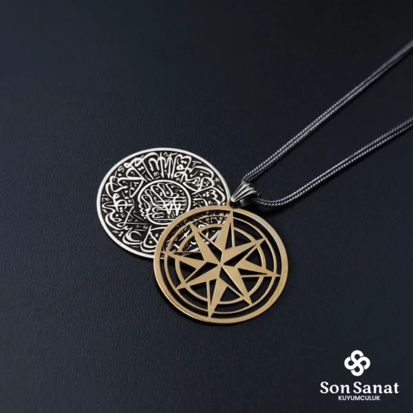 Pusula Nazar Ayeti 925 Ayar Madalyon Kolye