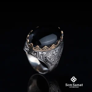 Saltanat Gravür Oniks Erkek Yüzük