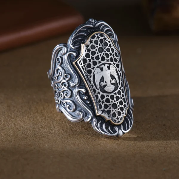 image_1950-1808.webp Selçuklu Kartalı İşlemeli 925 Ayar Büyük Zİhgir Erkek Gümüş Yüzük