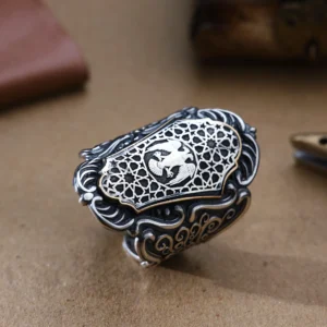 image_1950-1810.webp Selçuklu Kartalı İşlemeli 925 Ayar Büyük Zİhgir Erkek Gümüş Yüzük