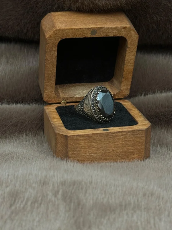 Siyah Paraiba Taşlı 925 Ayar Gümüş Erkek Yüzüğü