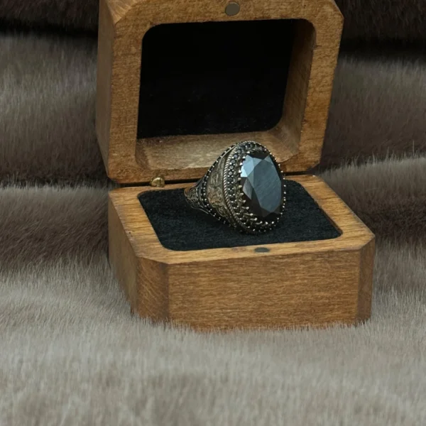 Siyah Paraiba Taşlı 925 Ayar Gümüş Erkek Yüzüğü