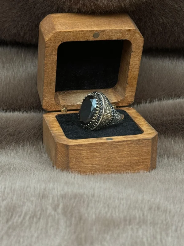 Siyah Paraiba Taşlı 925 Ayar Gümüş Erkek Yüzüğü