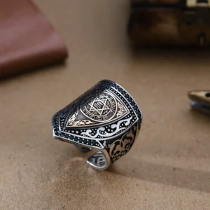 Süleyman Mührü 925 Ayar Kalkan Zihgir Gümüş Erkek Yüzük