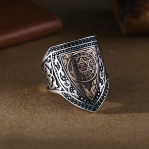 Süleyman Mührü 925 Ayar Kalkan Zihgir Gümüş Erkek Yüzük