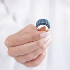 Turkuaz Firuze Taşlı Sıralı Su Yolu Kadın Yüzük Modelimiz