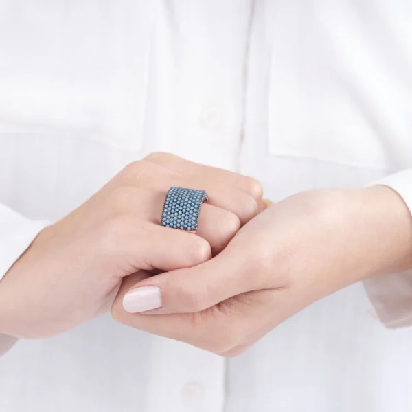 Turkuaz Firuze Taşlı Sıralı Su Yolu Kadın Yüzük Modelimiz