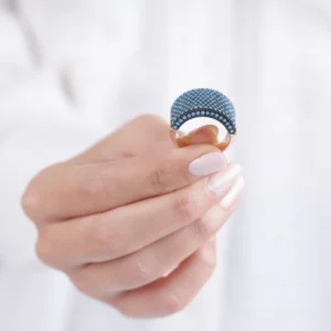 Turkuaz Firuze Taşlı Sıralı Su Yolu Kadın Yüzük Modelimiz