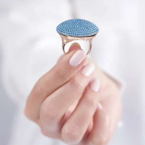 Turkuaz Firuze Taşlı Yuvarlak Kadın Yüzük Modelimiz