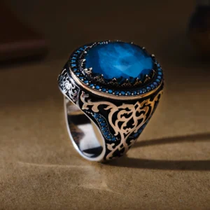 Turkuaz Paraiba Anadolu 925 Ayar Erkek Yüzük