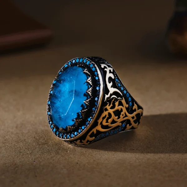 Turkuaz Paraiba Anadolu 925 Ayar Erkek Yüzük