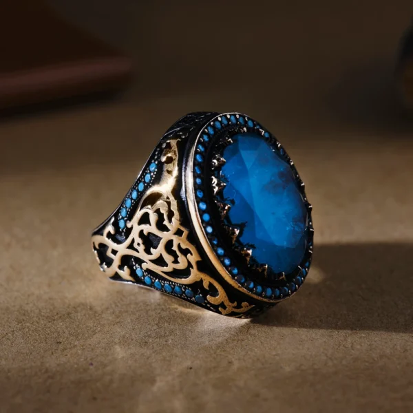 Turkuaz Paraiba Anadolu 925 Ayar Erkek Yüzük