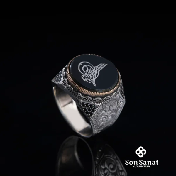 Tuğra Gravür Modeli Gümüş Erkek Yüzük Modeli