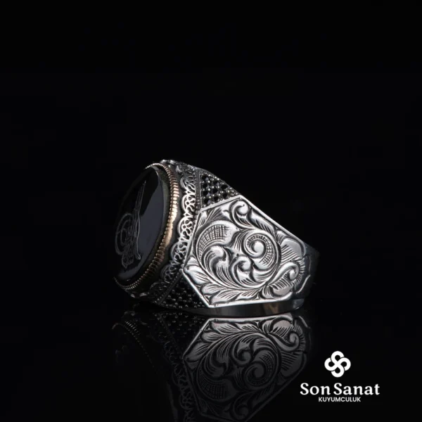 Tuğra Gravür Modeli Gümüş Erkek Yüzük Modeli