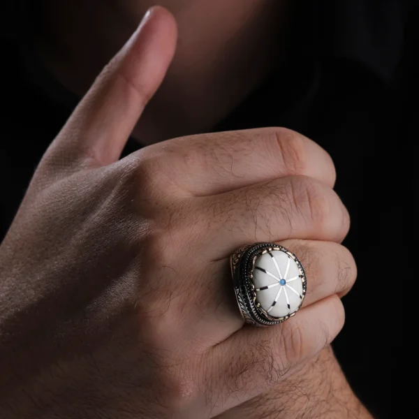 Yan Sanat Gravür 925 Ayar Erkek Yüzük