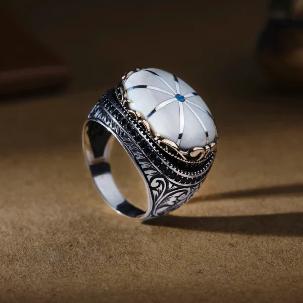 Yan Sanat Gravür 925 Ayar Erkek Yüzük